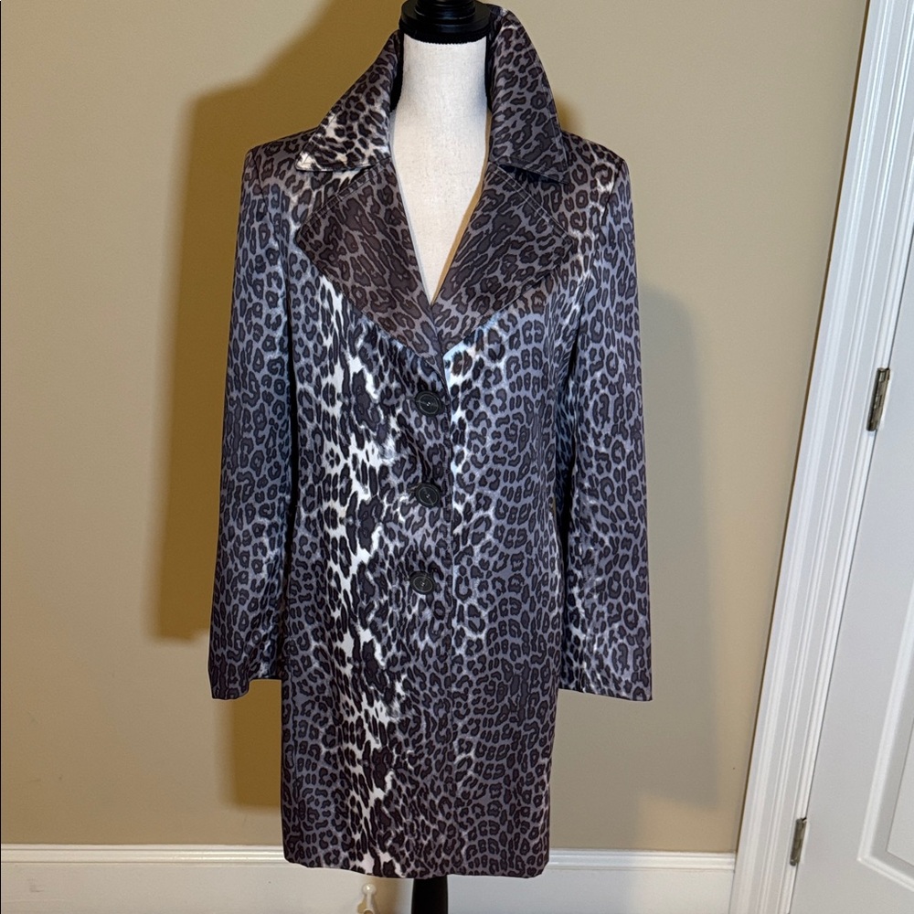 Tahari Gray Leopard Print Trench Coat